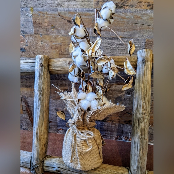 NWT Robert Stanley Signature Collection Burlap Bag With Cotton Bouquet - Picture 5 of 9